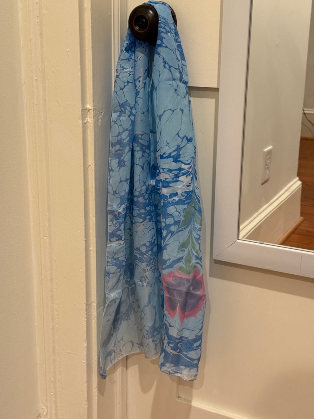Vintage Blue Floral Marble-Print Scarf